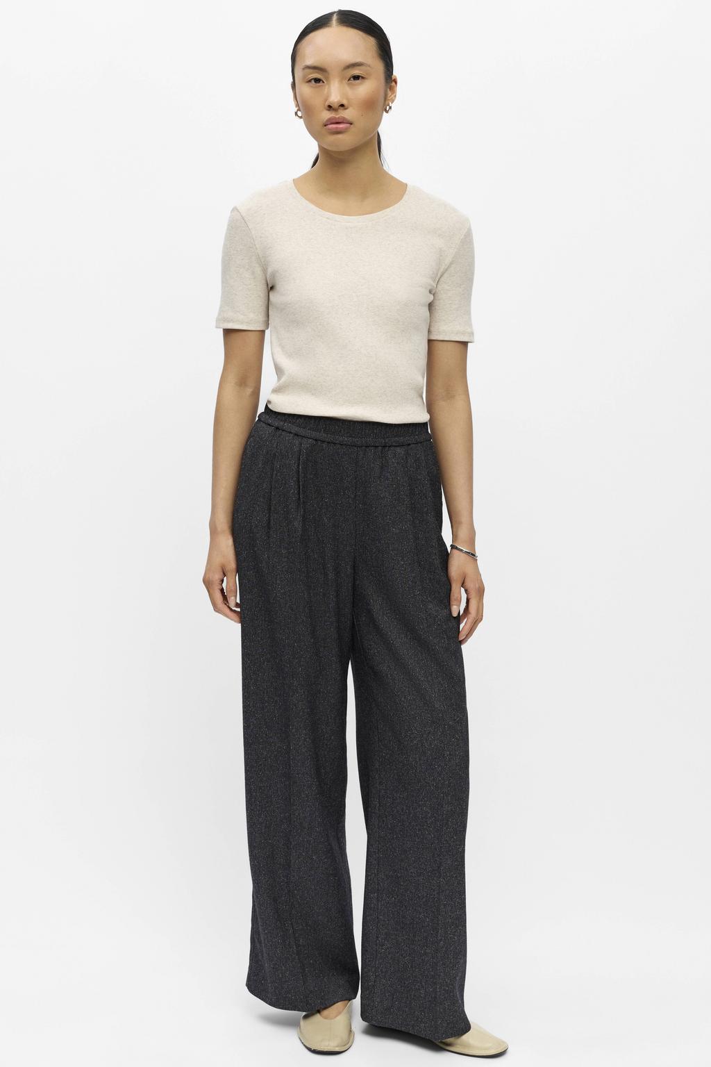 Zwarte dames OBJECT wide leg casual broek met effen