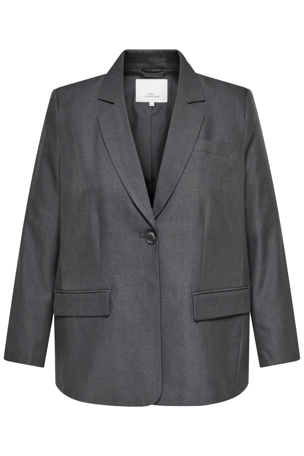 Grijs melange dames ONLY CARMAKOMA blazer Plus Size van polyester met effen, lange mouwen, reverskraag en knoopsluiting