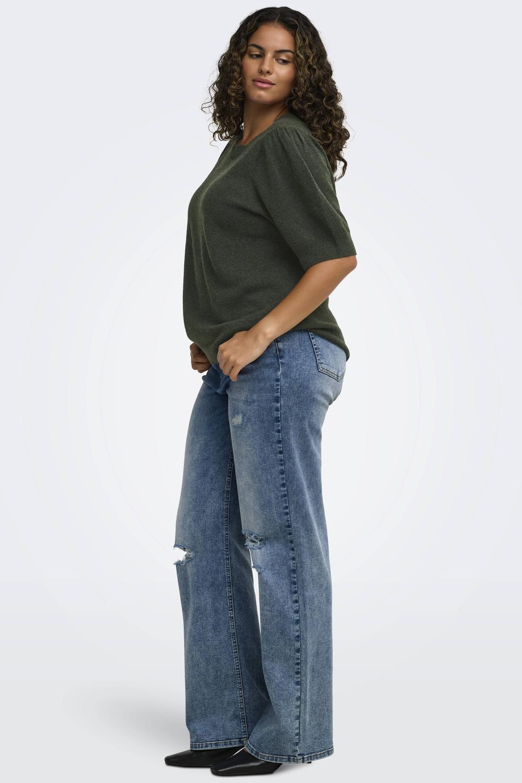 Groene dames ONLY CARMAKOMA Plus Size trui van polyester met lange mouwen en gebreide details