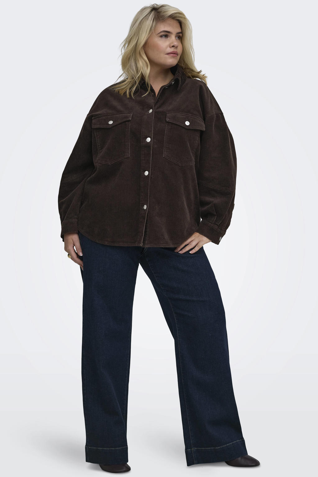 ONLY CARMAKOMA Cartiggy L/S Cord Shacket Pnt Noos blouse Plus Size - zwart