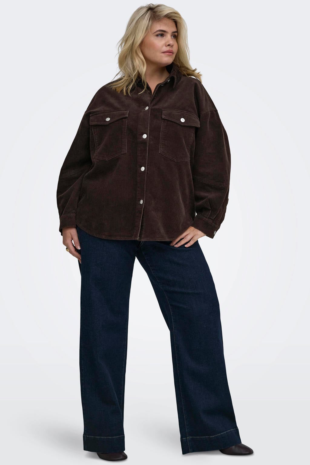 ONLY CARMAKOMA Cartiggy L/S Cord Shacket Pnt Noos blouse Plus Size - zwart