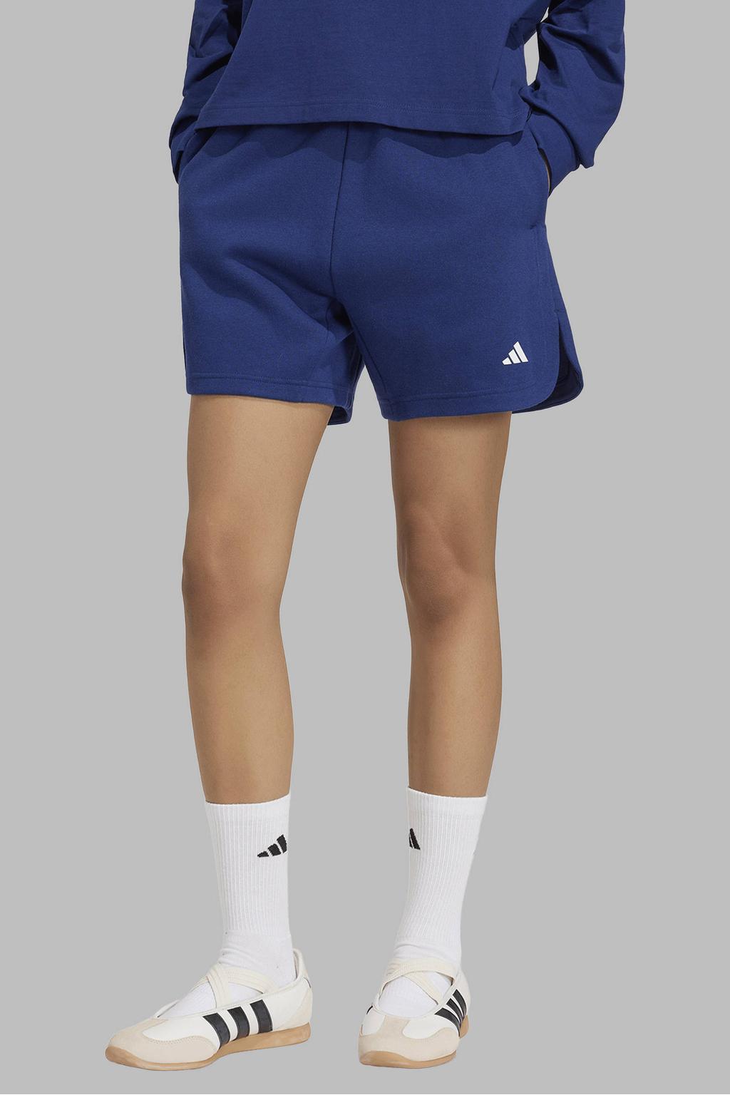 Donkerblauwe dames adidas Sportswear sweatshort van katoen met loose fit, high waist en effen