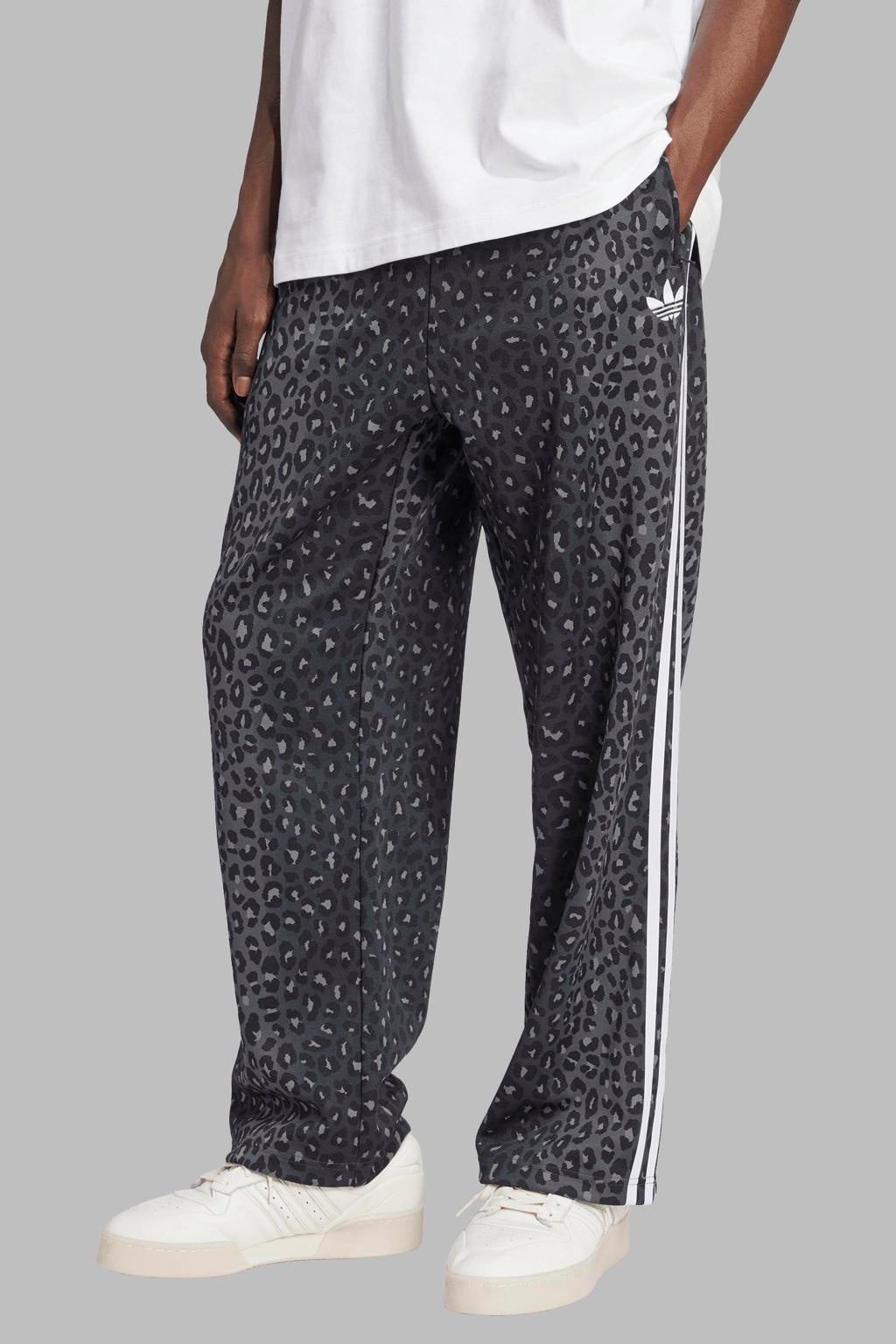 Grijs en witte dames adidas Originals Firebird regular fit joggingbroek van polyester met elastische tailleband met koord en effen