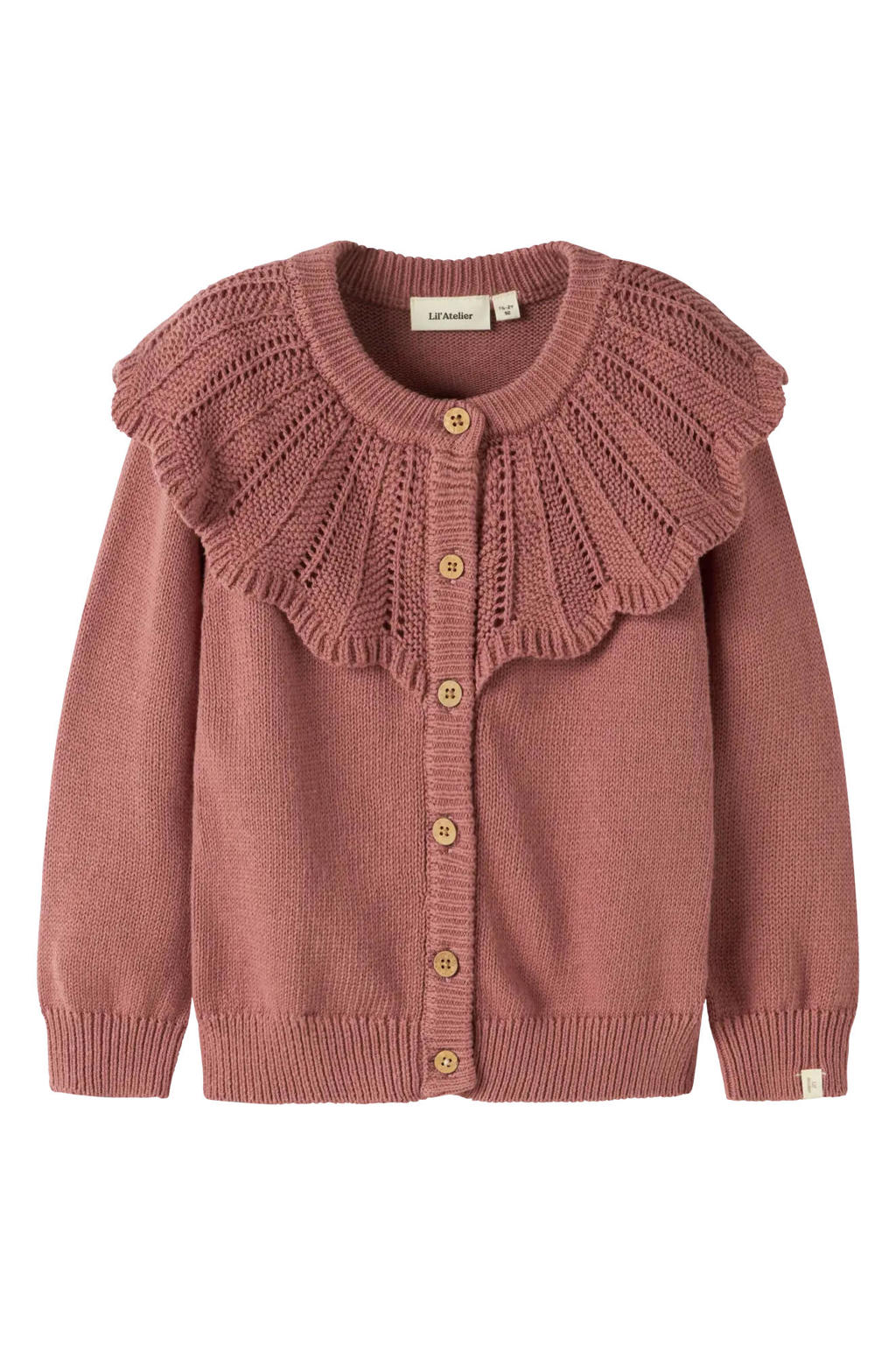 LIL' ATELIER MINI katoenen rechtvallend gebreide vest - oudroze