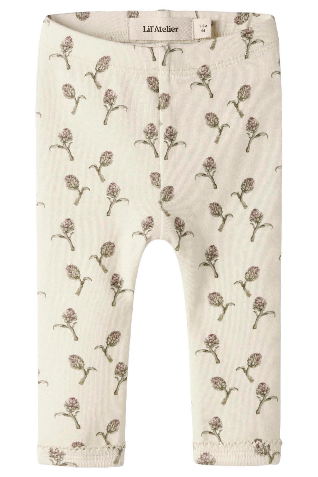 Ecru meisjes LIL' ATELIER BABY gebloemde legging van stretchkatoen met elastische tailleband