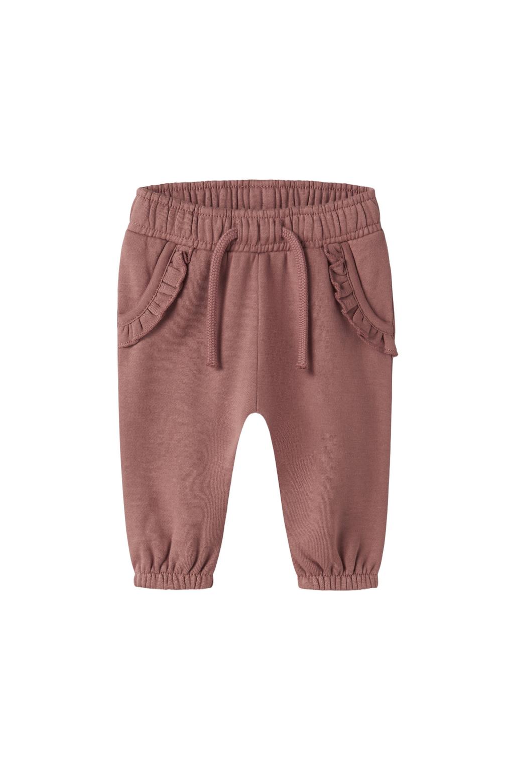 Oudroze meisjes LIL' ATELIER BABY joggingbroek van sweat materiaal met regular waist, elastische tailleband met koord en effen