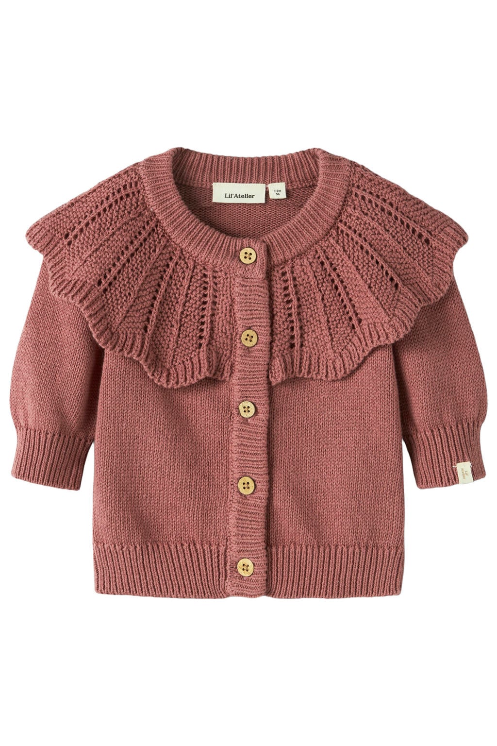 Roze meisjes LIL' ATELIER BABY katoenen gebreide vest met lange mouwen, ronde hals en knoopsluiting