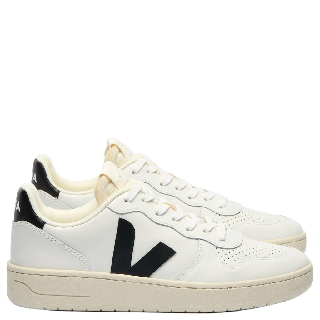Wit en zwarte heren Veja V-10 leren sneakers - met veters