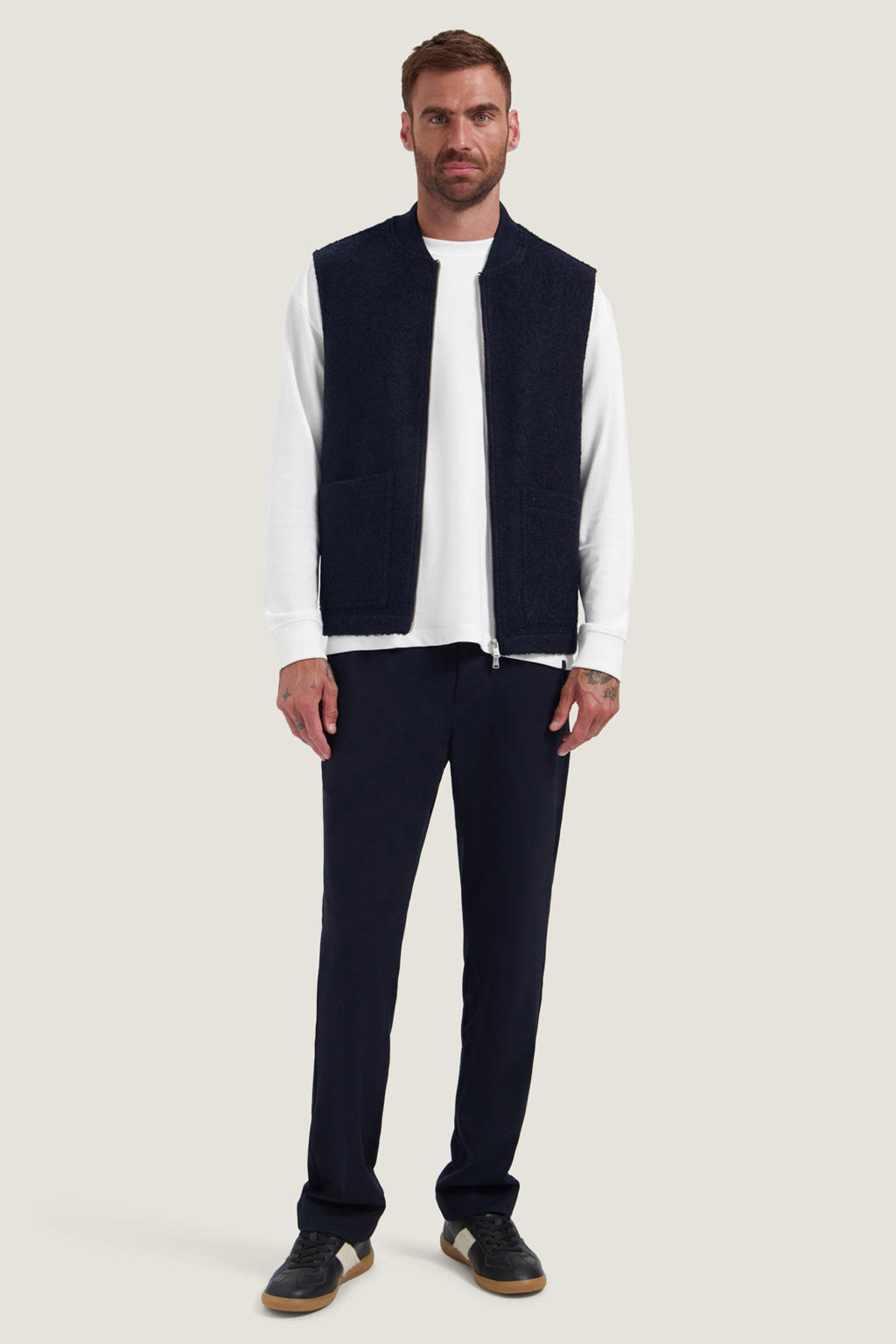 Dstrezzed teddy gebreid vest met wol - donkerblauw