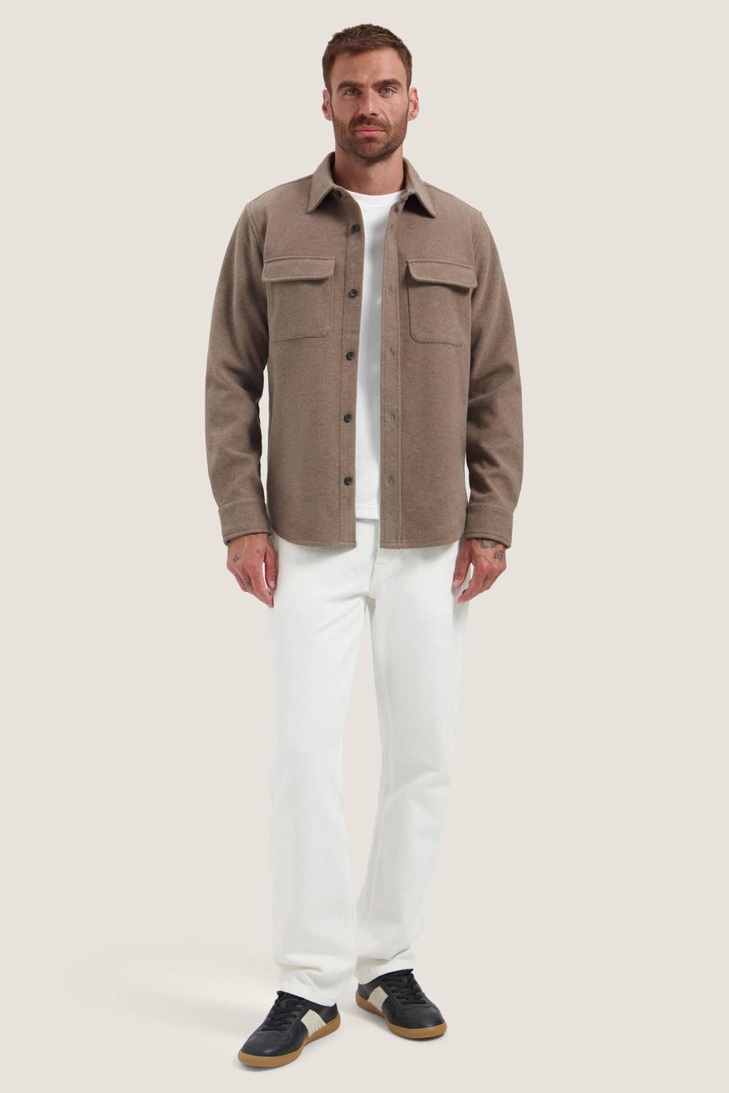 Bruine heren Dstrezzed regular fit gemêleerd overshirt van polyester met melée print, lange mouwen en klassieke kraag