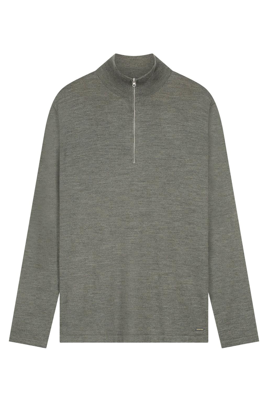 Donkergroene heren Dstrezzed wollen regular fit gebreide trui dark army met effen, lange mouwen en opstaande kraag