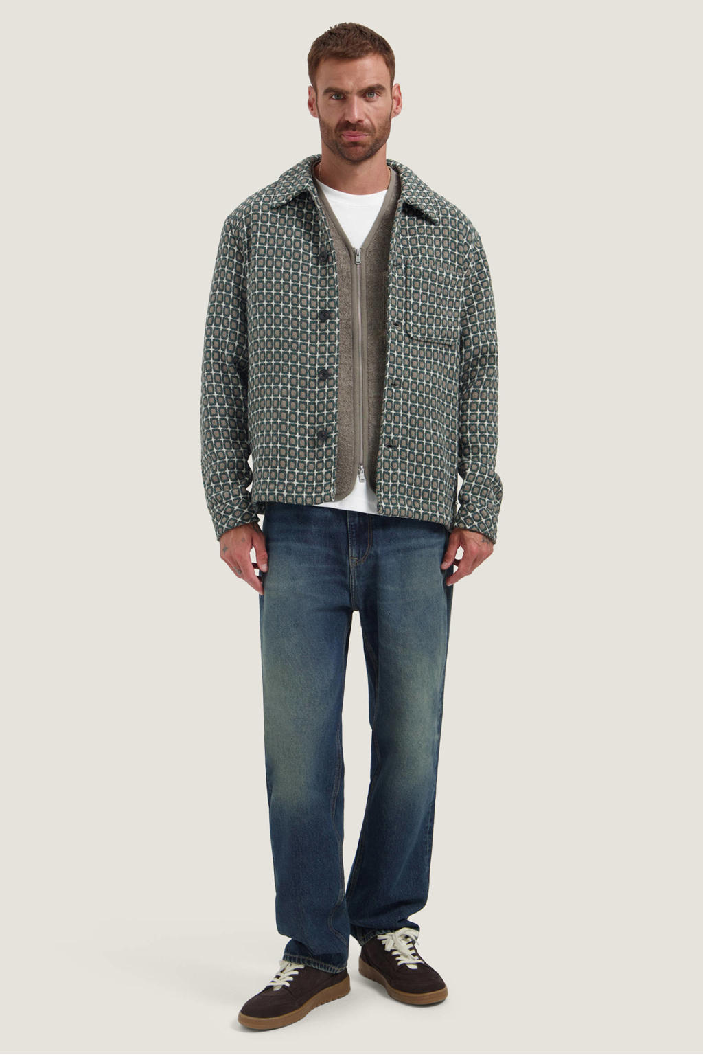 Dstrezzed regular fit overshirt met print en wol - groen