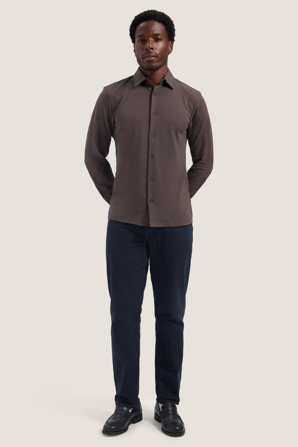 Donkerblauwe heren Dstrezzed slim fit piqué overhemd van katoen met effen, lange mouwen en klassieke kraag