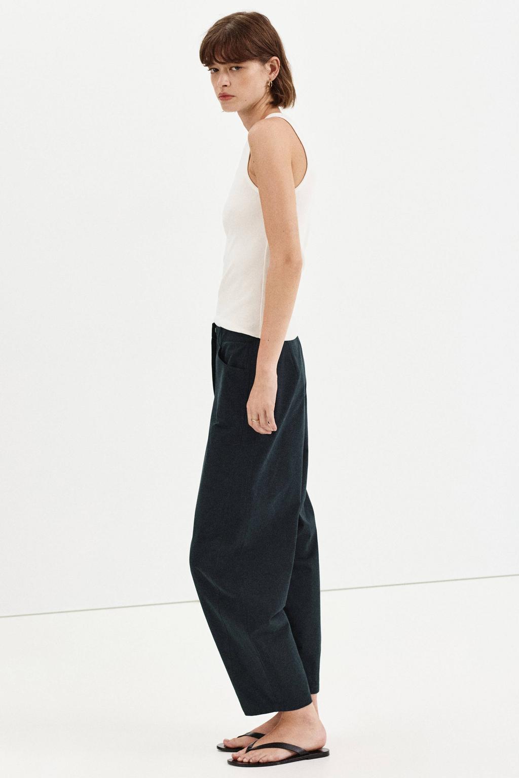 Blauwe dames Mango barrel broek van polyester met high waist, rits, haak- en knoopsluiting en effen