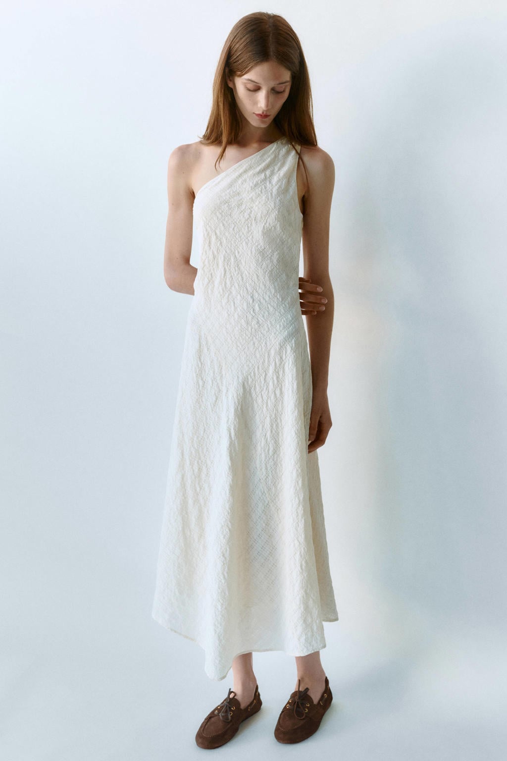 Mango one shoulder midi zomerjurk - ecru