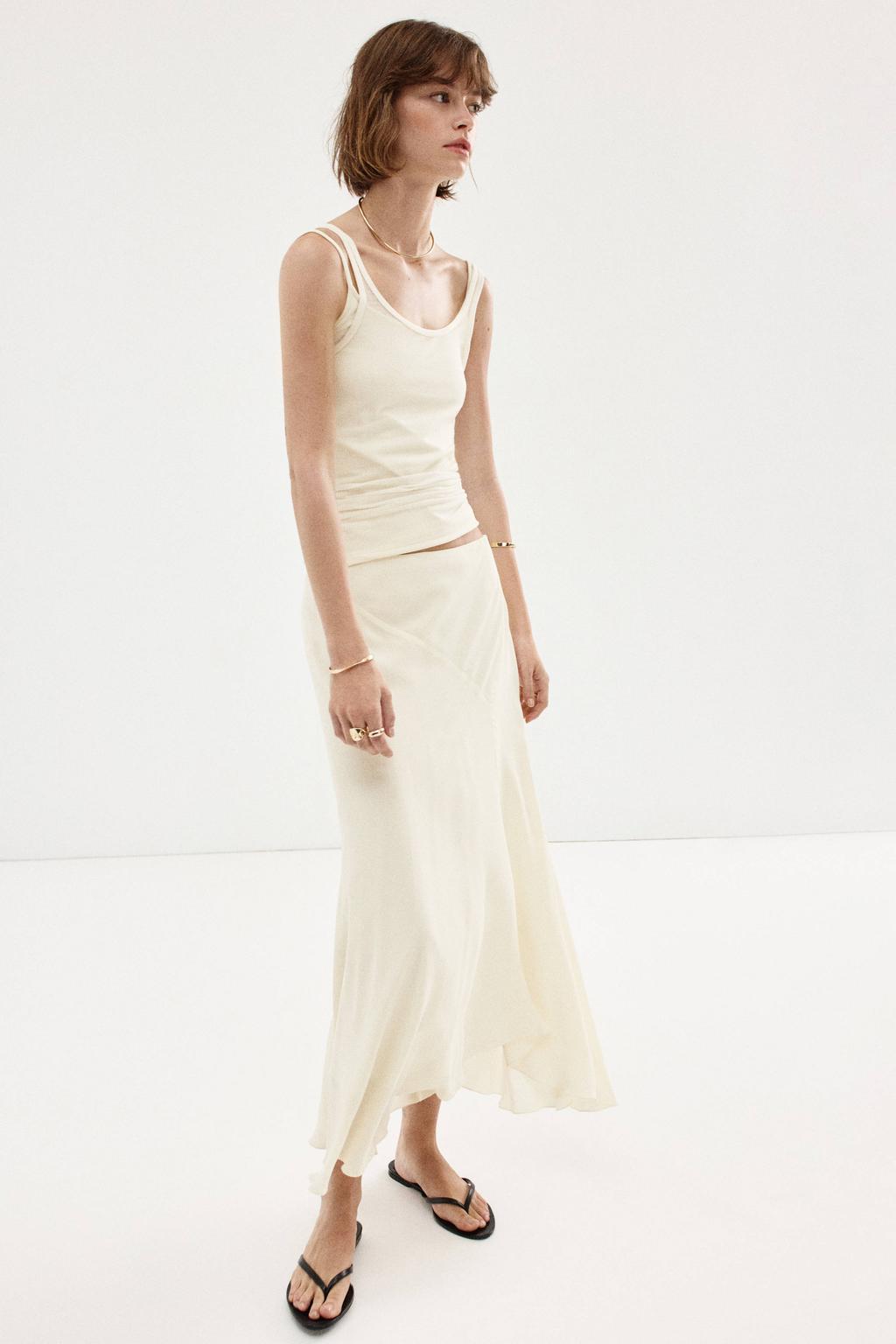 Ecru dames Mango midi rok gemaakt van viscose en met ritssluiting