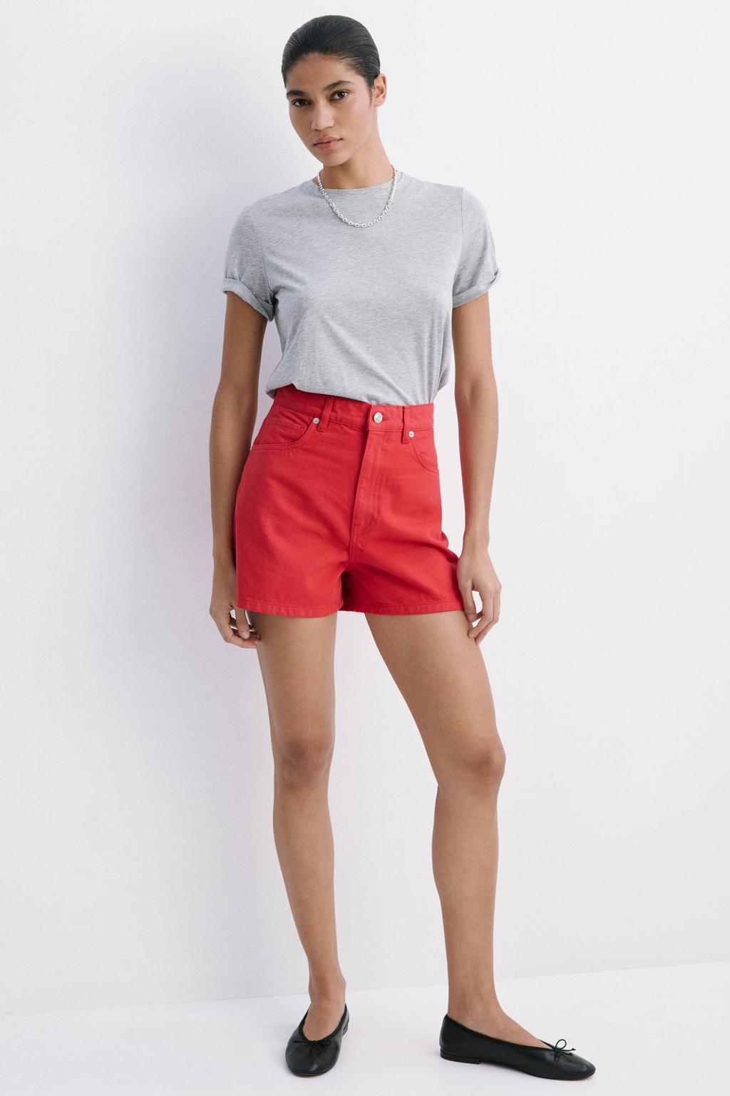Rode dames Mango straight leg casual short van katoen met rits- en knoopsluiting en effen