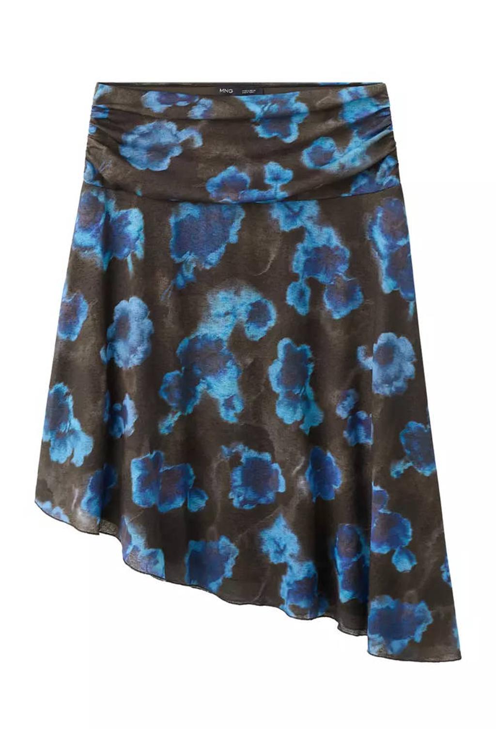 Bruin en blauwe dames Mango gebloemde midi rok gemaakt van polyester