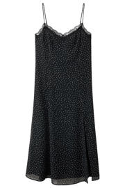thumbnail: Mango midi zomerjurk met split en stippen - zwart