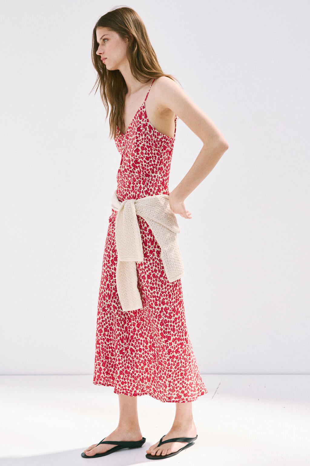 Mango viscose gebloemde midi jurk - rood