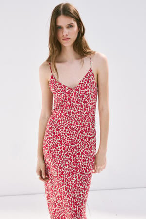 viscose gebloemde midi jurk - rood