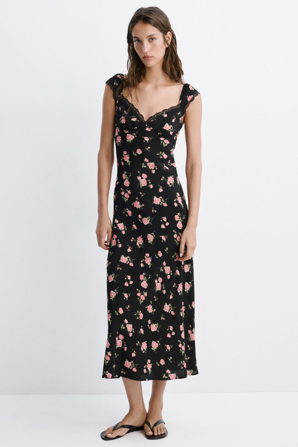 Mango viscose gebloemde jurk - zwart