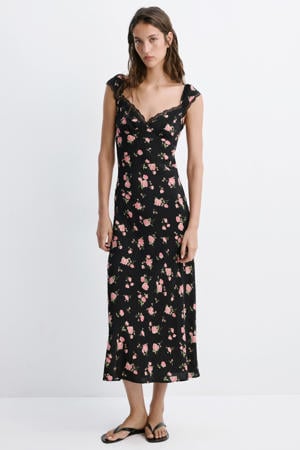 viscose gebloemde jurk - zwart