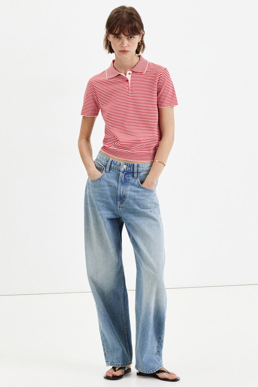 Mango polo met krijtstreep - rood