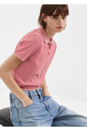 polo met krijtstreep - rood