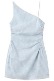 thumbnail: Mango one shoulder geruite zomerjurk - lichtblauw