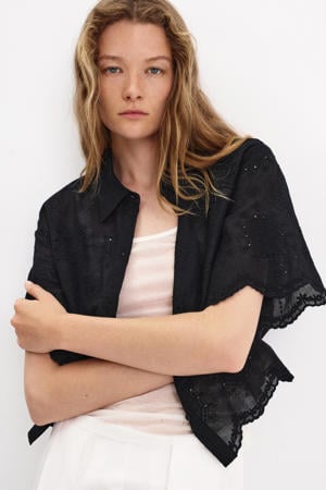 blouse met broderie - zwart