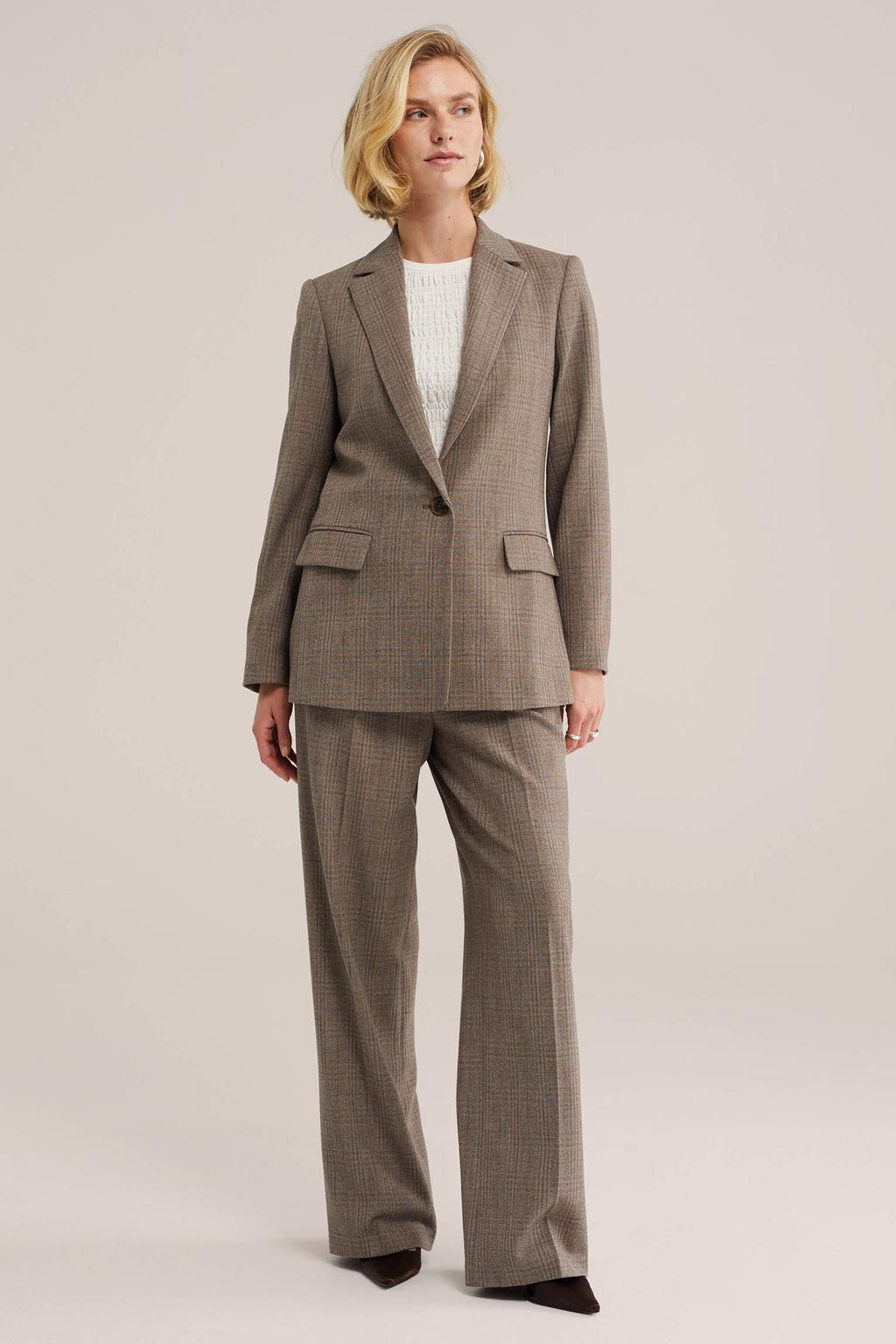 Bruine dames WE Fashion wide leg geruite broek met rits- en haaksluiting