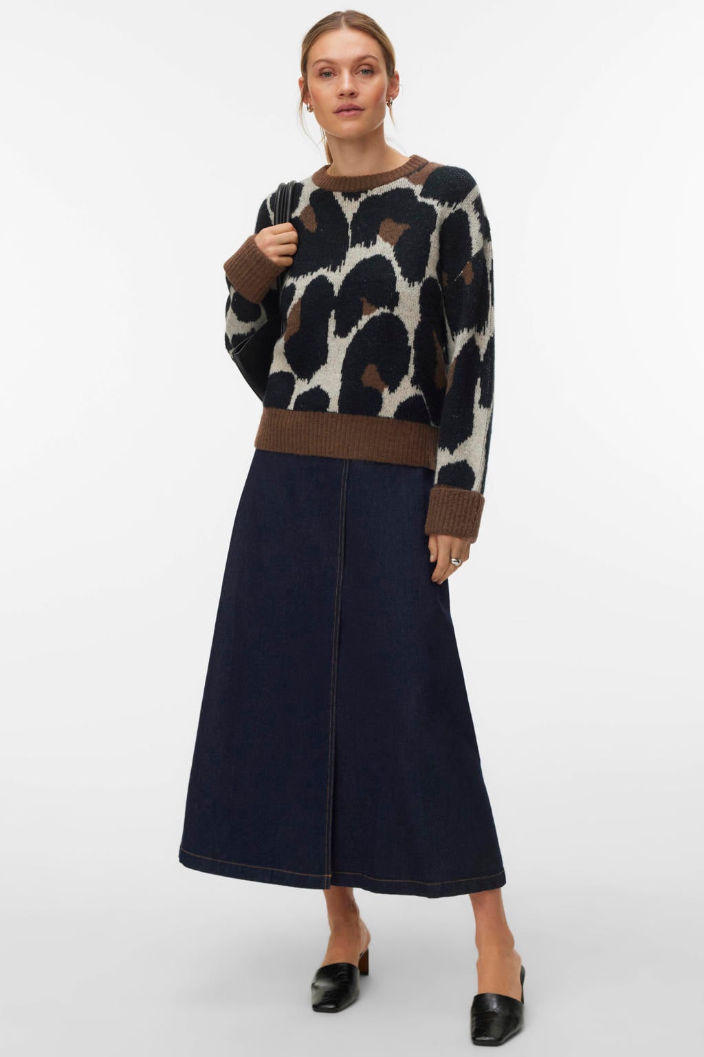 VERO MODA gebreide trui met panterprint - bruin