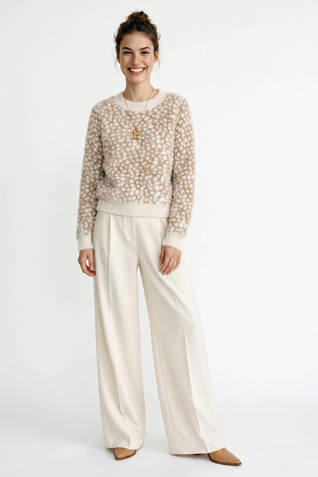 VERO MODA gebreide trui met dierenprint - zand