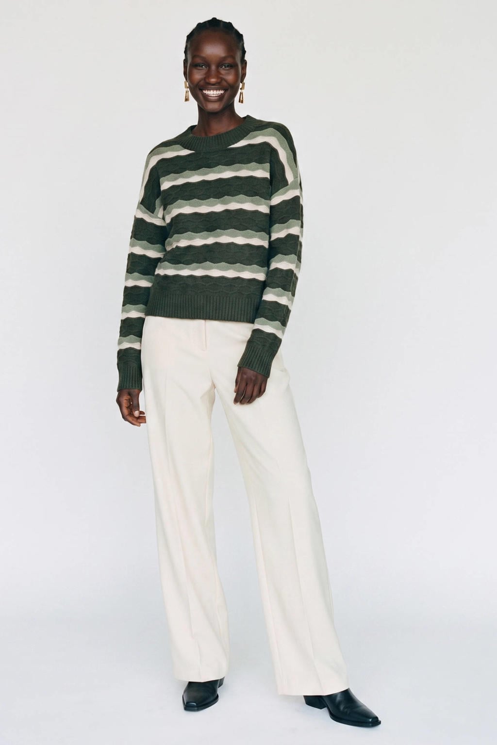 VERO MODA gebreide gestreepte trui met wol - groen