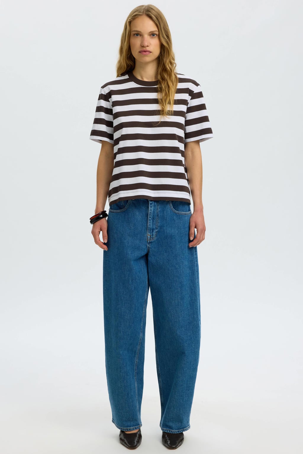 Selected Women oversized gestreept T-shirt - bruin