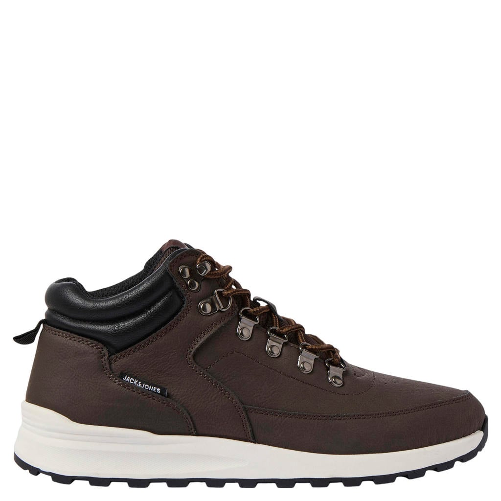 Bruine heren JACK & JONES imitatieleren veterboots met profielzool -