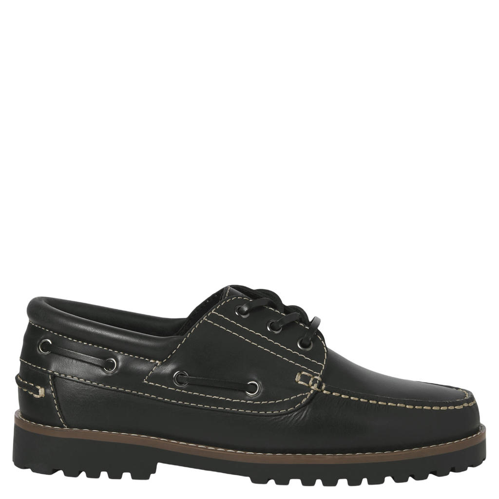 JACK & JONES Jfwbrooklyn leren bootschoenen met profielzool - zwart