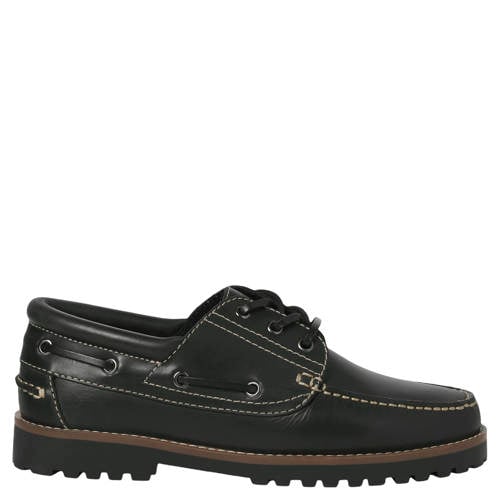 JACK & JONES Jfwbrooklyn leren bootschoenen met profielzool zwart