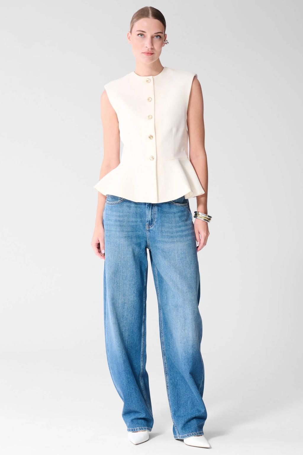 Dark blue denim dames Shoeby barrel jeans van denim met high waist, rits- en knoopsluiting en effen