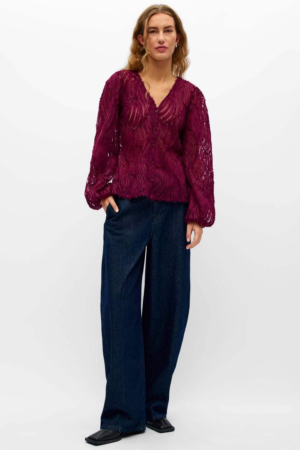 OBJECT blouse met borduursels - donkerrood