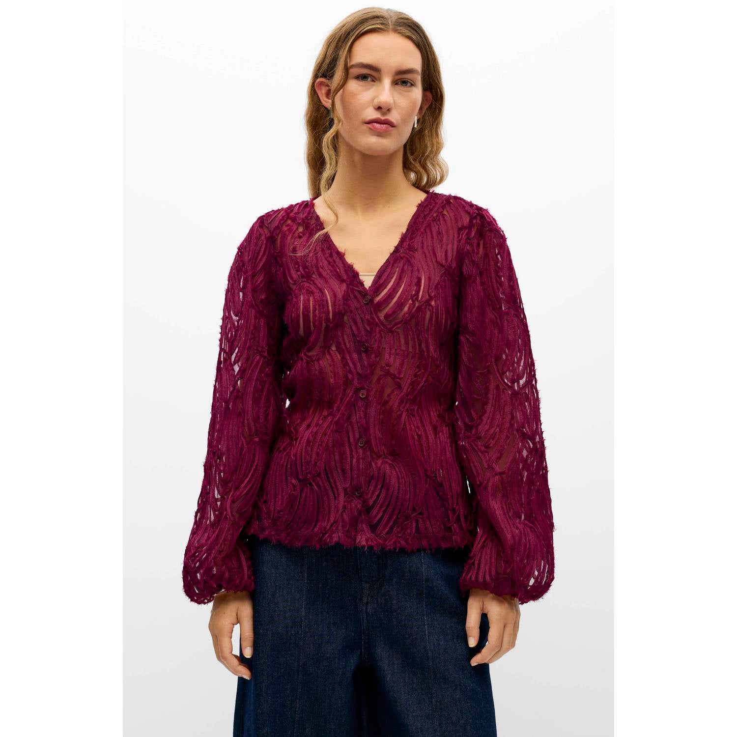 OBJECT blouse met borduursels donkerrood