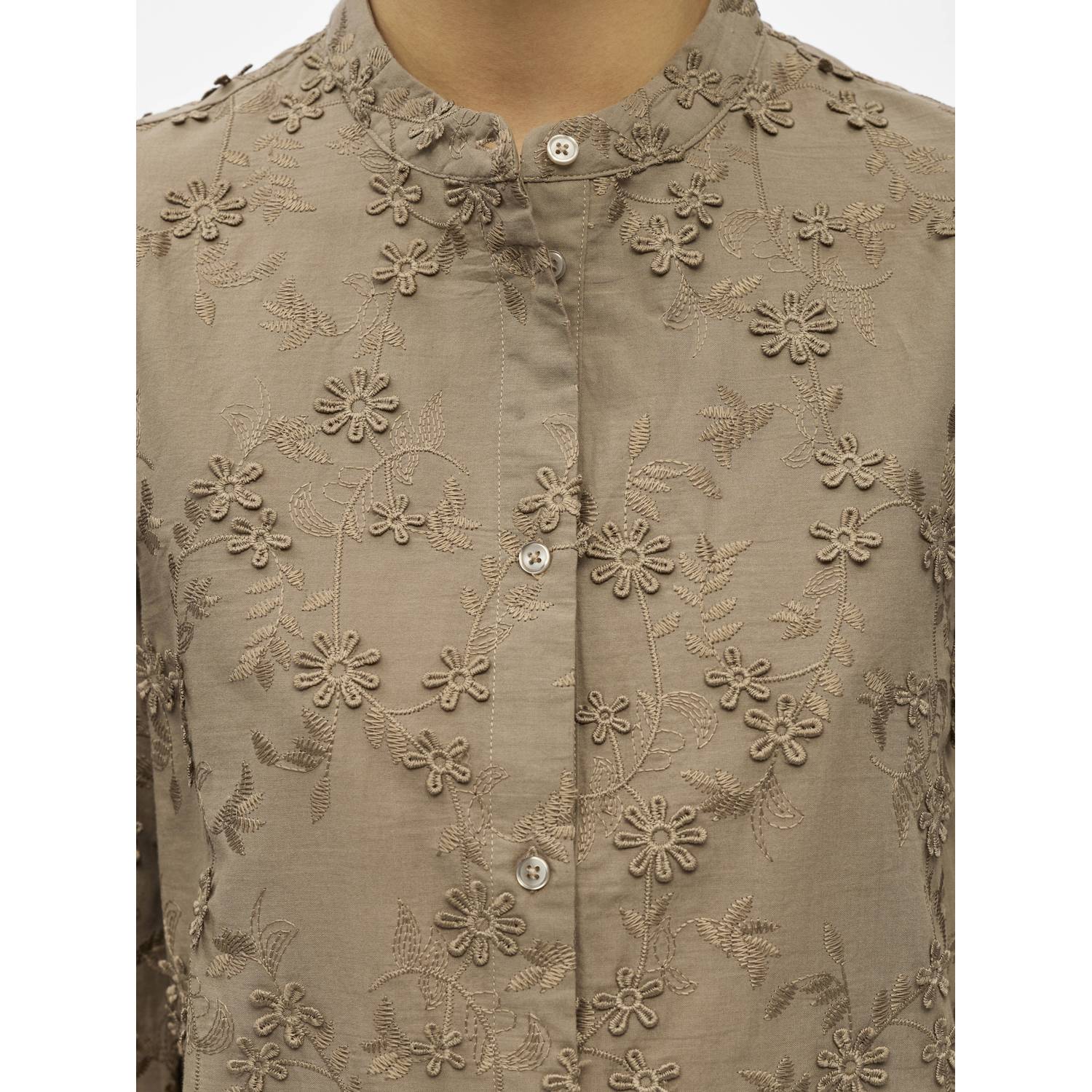 OBJECT blouse met borduursels en print beige