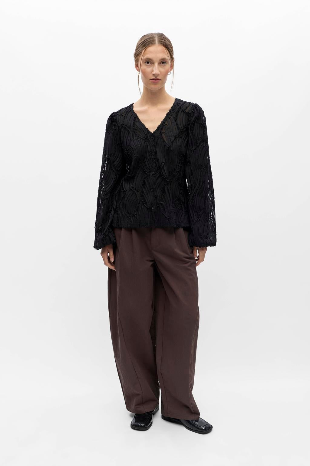 OBJECT blouse met borduursels - zwart