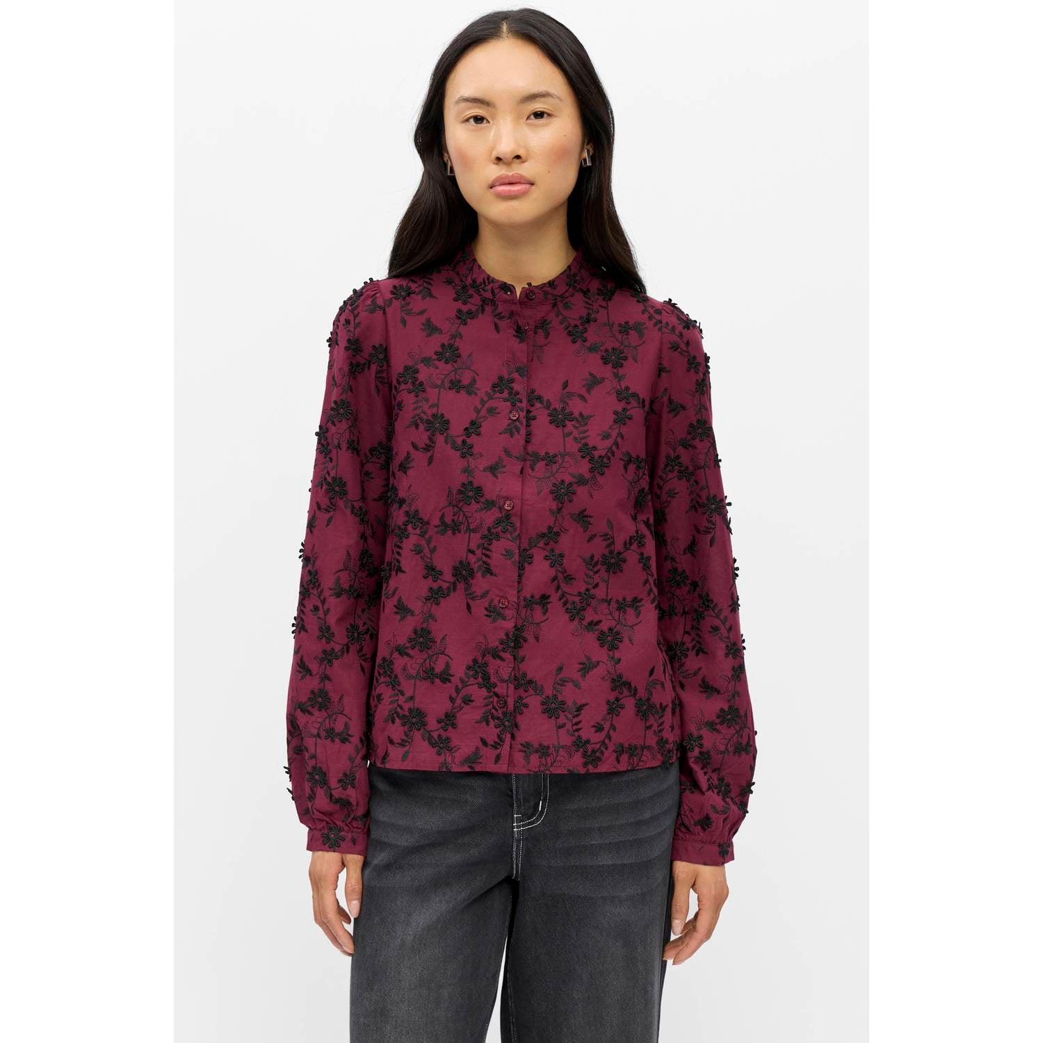 OBJECT blouse met borduursels en print donkerrood