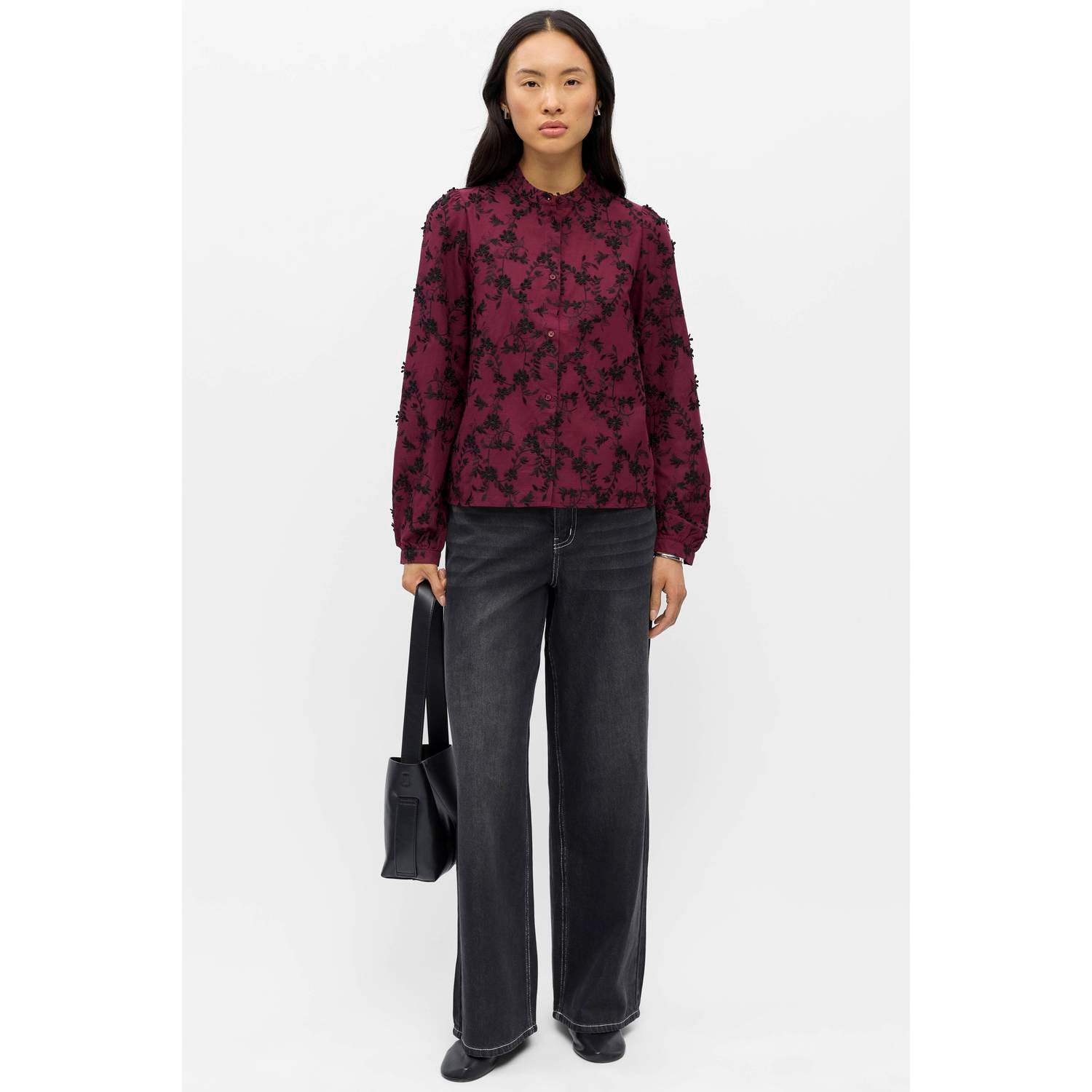 OBJECT blouse met borduursels en print donkerrood