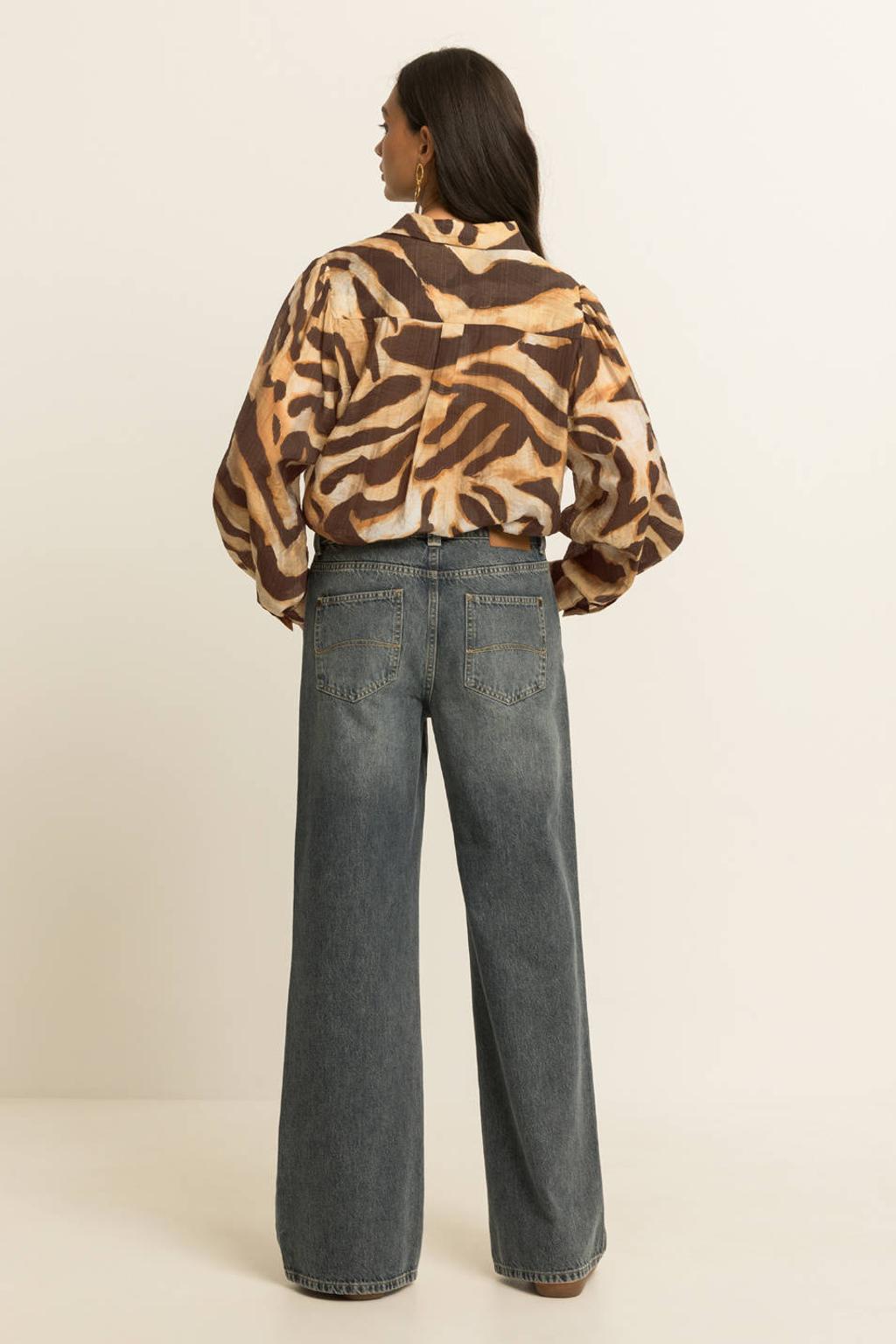 Multikleurige dames Expresso viscose blouse meerkleurig met lange mouwen, klassieke kraag en knoopsluiting