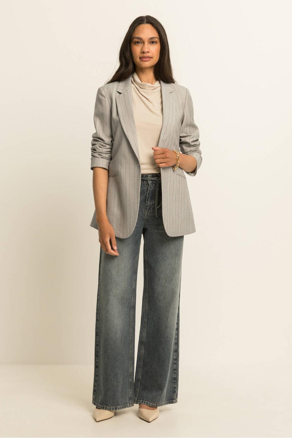 Grijze dames Expresso regular fit blazer van polyester met lange mouwen en reverskraag