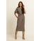 Expresso travelstof midi jurk met ceintuur - lichtbruin