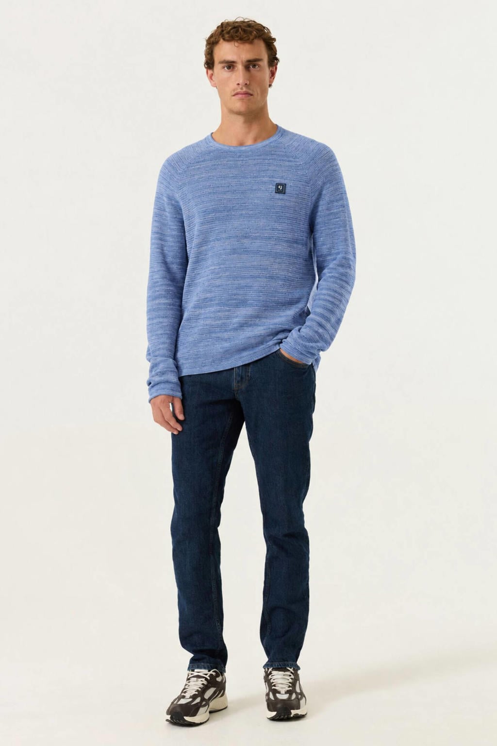 Garcia regular fit gebreide gemêleerde trui - blauw